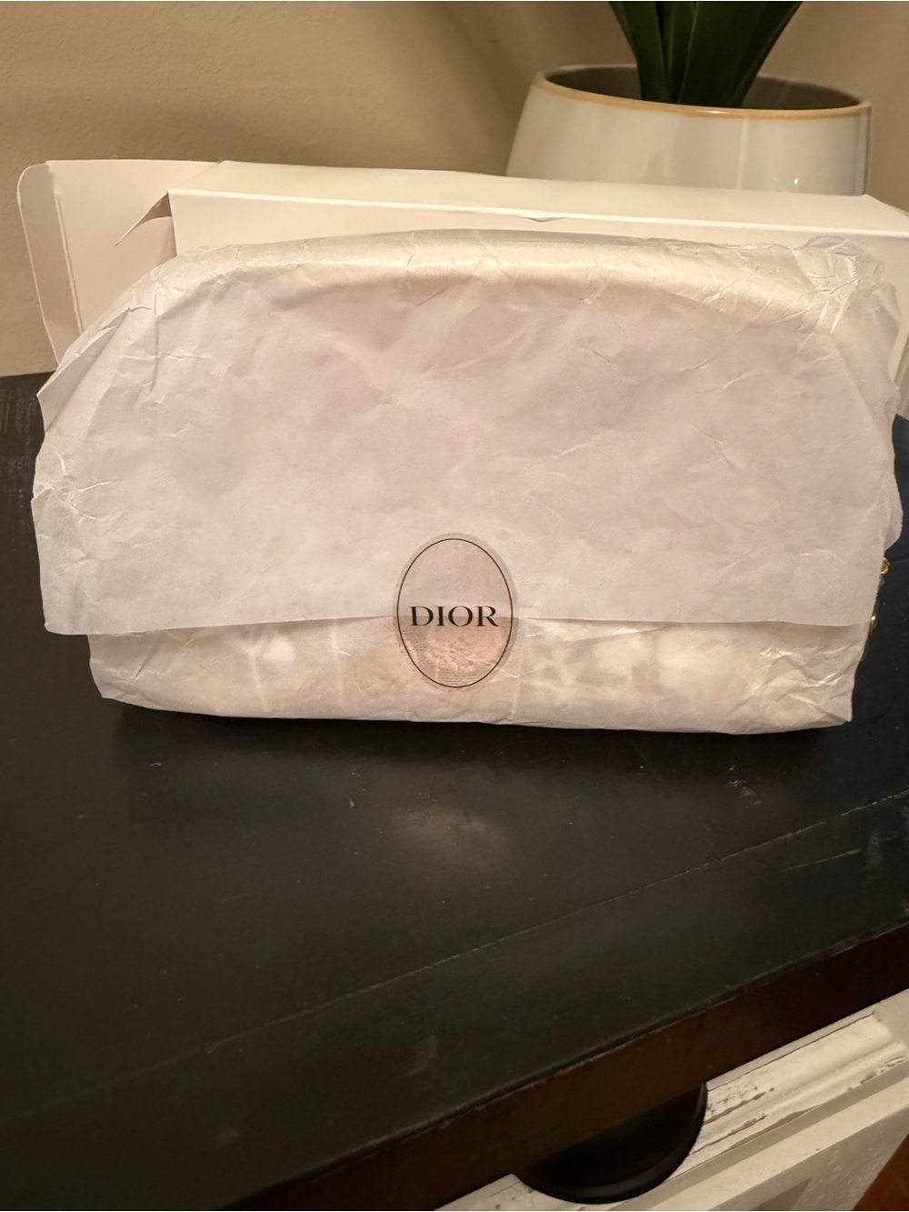 Dior Beige Floral & Butterfly Embroidered Cosmetic Pouch with Gold Logo - Picture 6 of 7